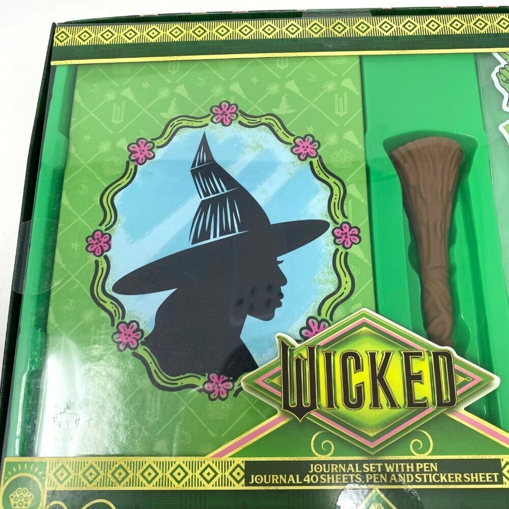 Wicked Elphaba Journal Set Broom Pen Puffy Stickers 40 Page Blank Book - Picture 5 of 6